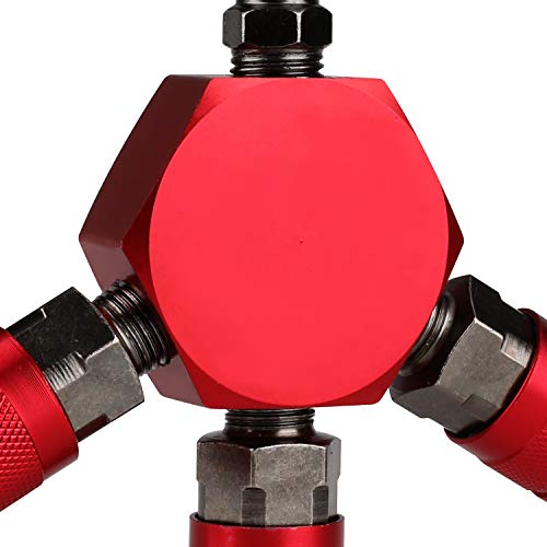 Hromee 3-Way Air Manifold 4 Ports Aluminum Industrial Flat Hex Quick Connect Air Hose Splitter with 3 Steel Couplers and 1/4" Male NPT Plug - Thumbnail 4