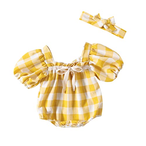 Baby Girl Dresses 12-18 Months Infant Girls Short Sleeve Plaid Prints Romper Newborn Bodysuits Coats Baby Girls