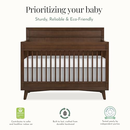Image of Evolur Loft Antilia Mid-Century 4-in-1 Crib in Walnut, Greenguard Gold & JPMA Certified, Baby Crib Converts to Toddler Bed, Daybed & Full Bed