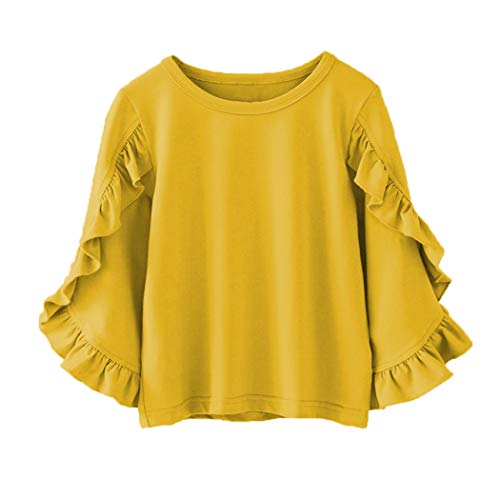 Image of Colorful Childhood Little Girls Ruffle Bat T Shirt Autumn Princess Girl Blouses Spring Tops