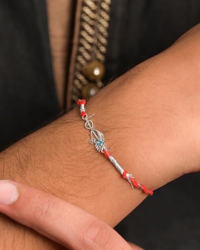 Image of Clara 925 Sterling Silver Rakhi with Roli Chawal for Bhai | Gift for Brother on Rakshabandhan | Men & Boy Bracelet