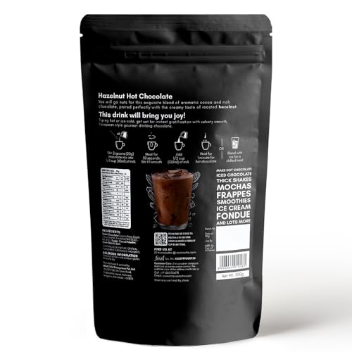 Image of COCOSUTRA Hazelnut Hot Chocolate Mix | Enjoy hot or cold | 500 g | 100% Natural & Vegan Drinking Chocolate | Serves 20 Cups