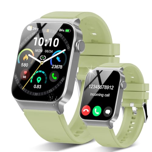 STECEi Smartwatch Herren Damen, 1,85'' HD Touchscreen Smart Watch mit Bluetooth Anrufe, 110+ Sportmodi Fitnessuhr mit Herzfrequenz Schlafüberwachung Schrittzähler, IP68 Wasserdicht Sportuhr, Hellgrün