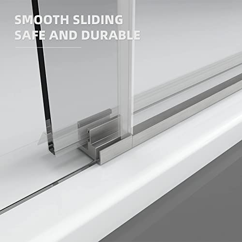 Fekewio Soft Close Single Sliding Shower Door, 56-60" X 76" Inch Frameless Walk-In Bathroom Shower Doors, Clear Tempered Glass 5/16" Shower Enclosure Ss11 (Brushed Nickel) #TOP6