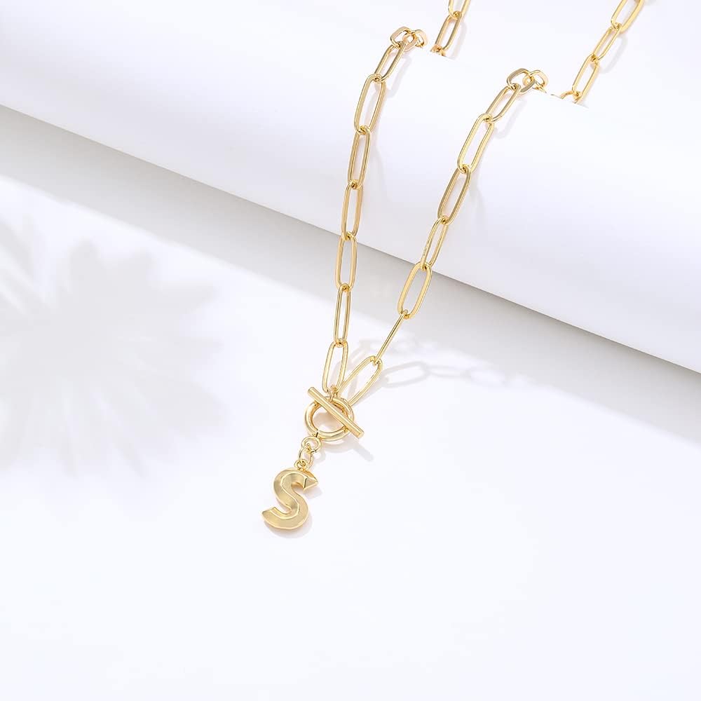Eben-Ezer Toggle Clasp Capital A-Z Initial Necklace for Women Hiphop Plated Brass Alphabet Pendant Necklaces Thick Chain OT Buckle Necklace(P) - Image 3