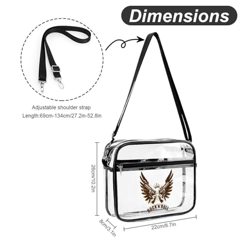 Rock N Roll Gun Large Crossbody Bag Clear Stadium Bag Anti-Theft Side Shoulder Bags Messenger Bag with 2 Compartments2