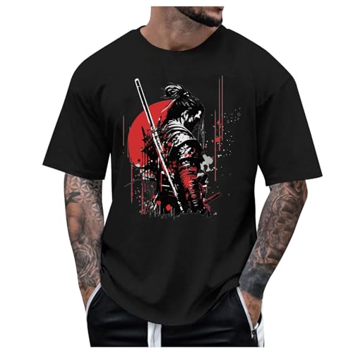 Generic tシャツ メンズ 半袖 大きいサイズ 速乾 ロングtシャツ 剣道 武士 忍者 柄 かっこいい トップス 無地 薄手 首元広い プルオーバー インナー 快適な ルームウェア プルオン スポーツ ランニング トレーニング アウトドア 通勤 通学