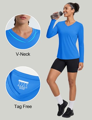 Image of MAGCOMSEN Sun Shirts for Women Long Sleeve SPF Shirt V-Neck UPF 50+ UV Prontection Quick Dry Top for Workout Hiking Swim