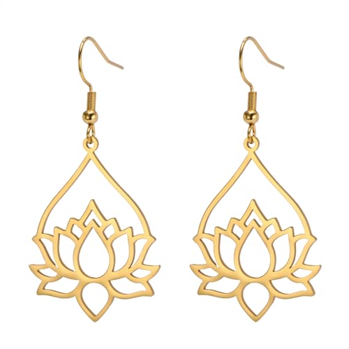 Dreamtimes Fleur de lotus Boucles d'oreilles pendantes pour les femmes Boucles d'oreilles avec...