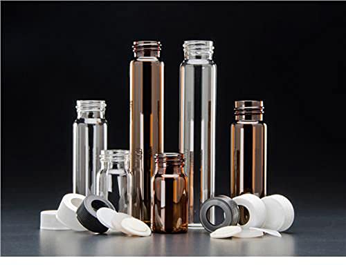 JG Finneran 9A-129-3 Amber Borosilicate Glass Precleaned and Certified VOA Vial with White Polypropylene Solid Top Closure and PTFE Lined, 24-400mm Cap Size, 60mL Capacity (Pack of 72)