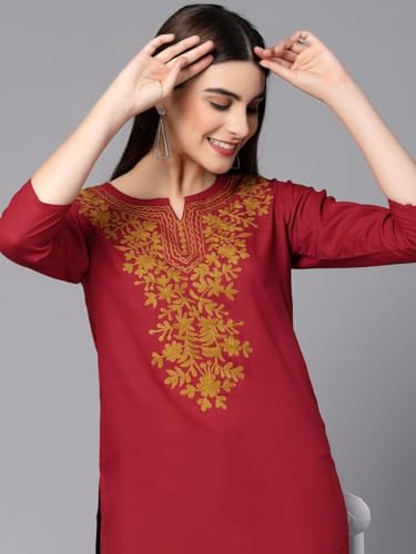 Image of QAZMI Short Kurti for Women| Rayon Cotton Embroiderd Kurta | Women's Tunic Tops
