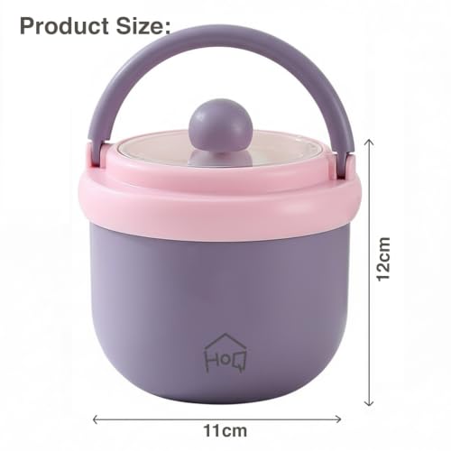 Image of House of Quirk Portable Soup Cup & Porridge Jar, 304 Stainless Steel Breakfast Cup with Lid & Spoon - Insulated Oatmeal, Milk & Food Container for Students & Travel (Purple /Pink)
