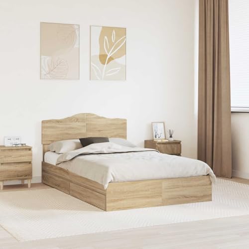 Nqyjm - Cama de almacenamiento de roble Sonoma (120 x 200 cm, madera de ingeniería, somier de láminas sin colchón, fácil de montar para dormitorio, hotel, dormitorio L34H13112