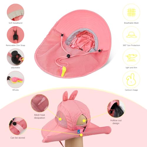 Image of SNOWIE SOFT Wide Brim Sun Hat for Kids Girls with Neck Flap Shawl, UPF 50+ Adjustable Chin Strap Sun Protection Hat for Girls 2-10 Years Old, Summer Breathable Sun Visor Hat Windproof Beach Hat