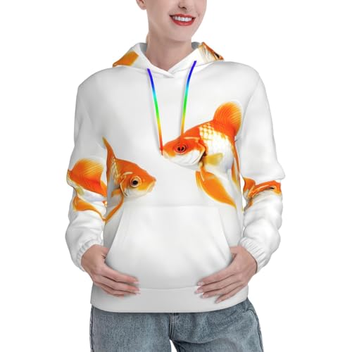 Sweat à capuche poisson rouge mignon imprimé pull ajusté femme EdWal
