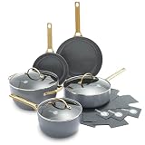 COOKWARE SET INCLUDES: 2QT Saucepan with Lid, 5QT Stockpot with Lid, 8” Frypan, 11” Frypan, 3QT Saute Pan with Lid, Small, Medium & Large Pan Protectors, Wonder Sponge REINFORCED WITH DIAMONDS: Metal utensil safe, GreenPan's original diamond-infused ...