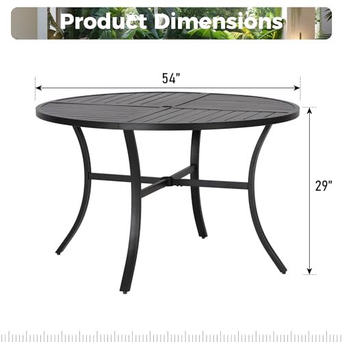 MIXPATIO 54\" Round Patio Dining Table for 6, Outdoor Metal Steel Table with 1.57\" Umbrella Hole for Porch Backyard