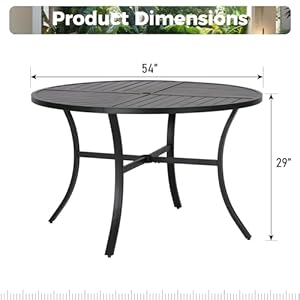 54" Round Patio Dining Table for 6, Outdoor Metal Steel Table with 1.57" Umbrella Hole for Porch Backyard 54 Round Patio Dining Table for 6 Outdoor Metal Steel Table with 157 Umbrella Hole for Porch Backyard