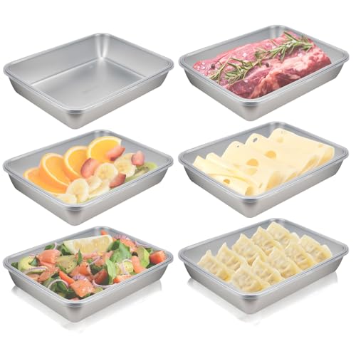 Mulaibdin 6 Pz Recipientes Herméticos para Alimentos de Acero Inoxidable, Meal Prep Containers, Porta Embutidos Apilable, Botes Cocina Almacenaje con Tapa para Queso,Pasta,Fiambres (L)