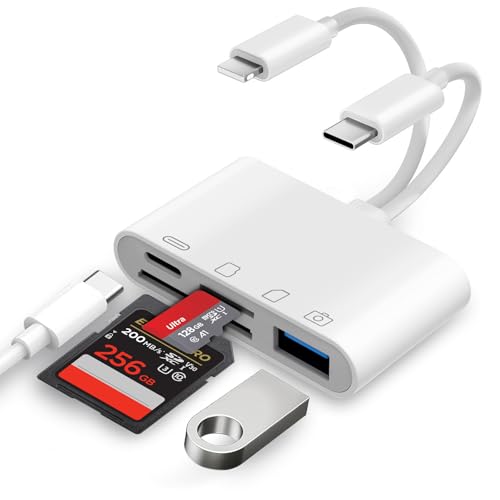 SD Card Reader USB C, 4 in 2 SD Kartenadapter für iPhone, [Apple MFi Certified] Lightning auf sd-Karte Kamera-lesegerät Adapter, mit sd/tf dual Card Slot, Plug and Play, für iPhone15/14/13/12/11