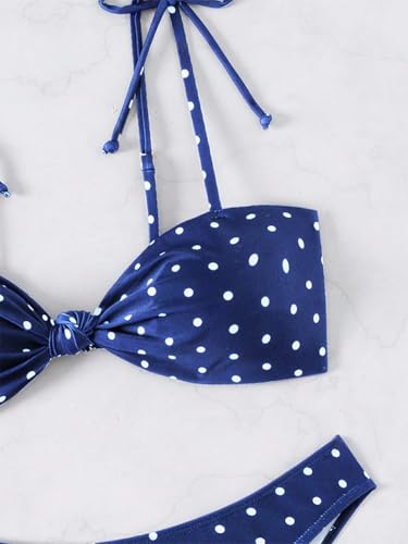 Girls Bikini Set Two Piece Swimsuit with Polka Dot Print, Adjustable Spaghetti Straps, Bow Front, and Metal Back Clasp2