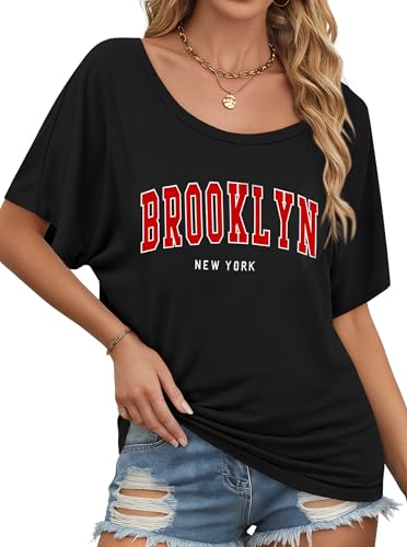 Image of Hilinker Womens Sexy Off The Shoulder Tops Short Batwing Sleeve T Shirt Oversized Casual Tee