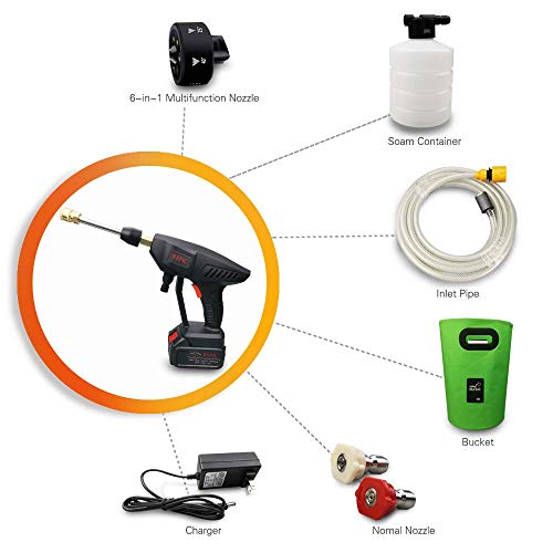 Pressure Washer,Electric Pressure Washer Gun,Portable Cordless High Power Cleaner with 6 in 1 Adjustable Nozzle,21V 450PSI Suitable for Washing Cars,Fences,Pool Siding,Patio Floors