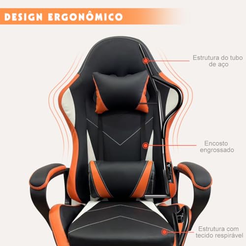 Cadeira de jogos com encosto alto, apoios de braços fixos em quatro pontos, altura ajustável (Laranj