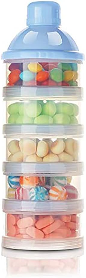 FellyFormula Dispenser Portable Milk Powder Formula Dispenser Container Pot Box Milk Cans Snack Storage Box for Travel and Outdoor Activities 4-Layer (Blue)