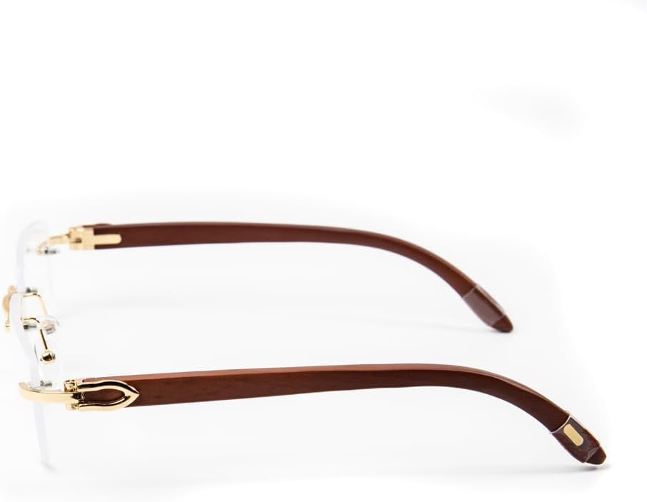 Retro Vintage Rimless Clear Lens Gold Frame Hip Hop Sunglasses Rectangle Men Women Frameless 90’s Shades Woodgrain Fashion Frameless Square Clear Tint Glasses