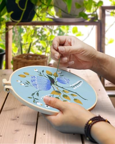 Image of TINDTOP Embroidery Kit for Adult, Flower Embroidery Kit for Beginners | Include Embroidery Cloth Hoops Threads for Craft Lover Hand Stitch with Embroidery Skill Techniques