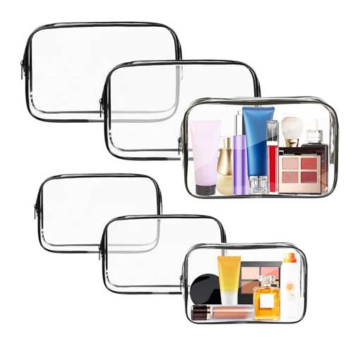 Image of AURUZA Clear Makeup Bag,Portable Travel Toiletry Bags with Zipper, TSA Approved Clear Organizer Bags, PVC Cosmetic Pouch for Airport Airline Compliant