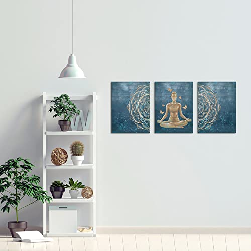 Conipit Mandala Wall Art Canvas Yoga Pictures Zen Artwork Meditation Women Painting For Bedroom Gym Fitness Center Decor 12"X16" X 3Pcs #TOP2