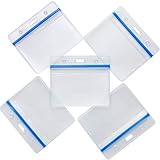 Horizontal Waterproof ID Badge Holder Heavy Duty PVC Card Name Tag Badge Holders with Blue Tight Zipper,one Side Clear Plastic Another Side Abrasive Antiskid Multiple Cards Pack of 5