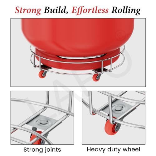 Image of LAPO Gas Cylinder Stand with Wheels for Kitchen, Heavy Duty LPG Gas Bottle Trolley Stand for Easy Moving, Strong Floor Standing Cylinder Holder Base for Home Kitchen Use-Chrome