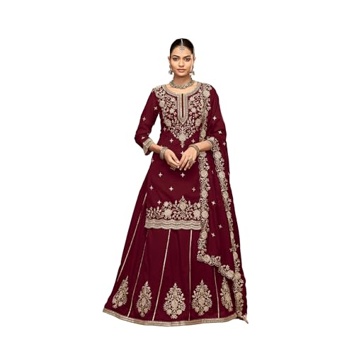 Sambhav Fabric Stunning Maroon Vichitra Silk Lehenga Suit with Detailed