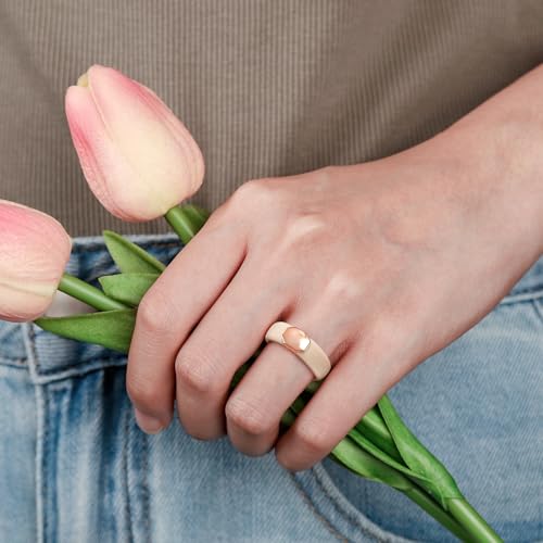 Egnaro Silicone Wedding Bands for Women, Inner Arc Ergonomic Breathable Design Womens Silicone Wedding Ring with Metal Plate, 4mm Width Rubber Wedding Bands Women with Metal Plate, No-Toxic,Skin Safe4