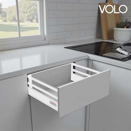 Image of VOLO Soft Close Tandem Drawer Slide System for Modular Kitchen - Double Gallery Metal Side Panels, Innotech Type, 50Kg Load Capacity | 1 Set | (White, 8 Inch X 500MM)