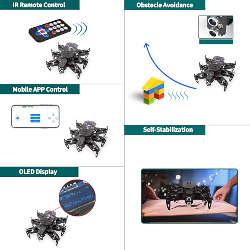Adeept Ultimate Hexapod Spider Robot Kit, Metal Body, Arduino Programming, WiFi/IR Remote Control with OLED Display, Python/APP, STEM Educational Robotics Kit for Adults & Teens with PDF Manual - Image 5