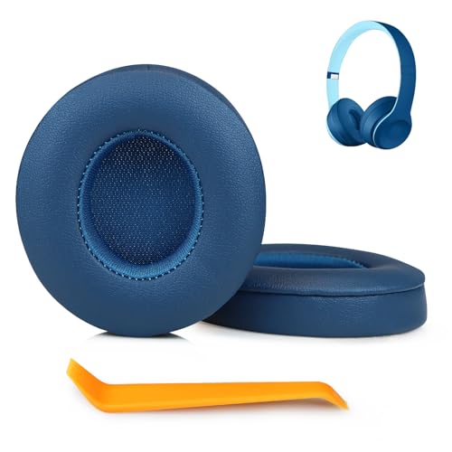 SINOWO Earpads Replacement for Beats Solo 2 & Solo 3 Wireless On-Ear Headphones,Solo2 Solo3 Ear Pads Cushions with Noise Isolation Memory Foam,Soft Protein Leather(Pop Blue)
