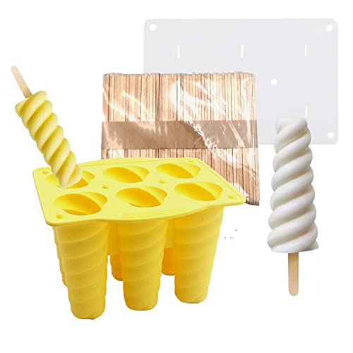 6 Cavity DIY Handmade Popsicles Molds Moulds with 50 Popsicle Sticks，Popsicle Molds Silicone Ice...