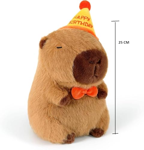 Image of AVS Cute Soft Capybara Plush with Happy Birthday Hat Bow Soft Capibala Stuffed Animals Plush Toys for Birthday Gifts