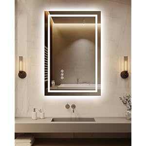 oneup 16×24”Small Bathroom Mirror with Lights,Front Lighted Bathroom Mirror for Wall,Stepless Dimmable,Anti-Fog,Modern LED Vanity Mirror,Memory,Touch Botton