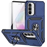 for Samsung Galaxy A36 5G Case with Camera Lens Cover HD Screen Protector, Dual Layer Military-Grade Drop Tested Magnetic Ring Holder Kickstand Protective Phone Case for Samsung Galaxy A36 5G (Navy)