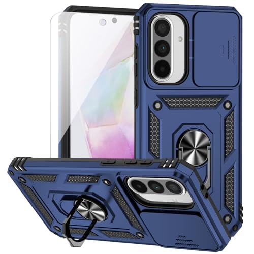 for Samsung Galaxy A36 5G Case with Camera Lens Cover HD Screen Protector, Dual Layer Military-Grade Drop Tested Magnetic Ring Holder Kickstand Protective Phone Case for Samsung Galaxy A36 5G (Navy)
