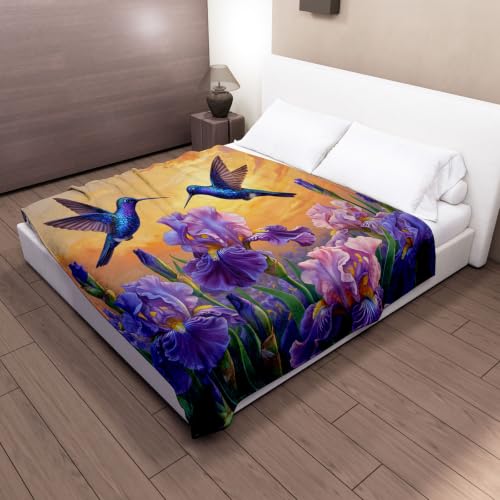 Couverture colibri 150x200cm en microfibre plaid polaire fleurs oiseaux MXX 1-3