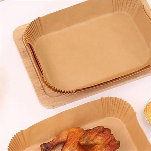 Papel para freidora de aire rectangular, moldes de papel desechable antiadherente para horno 6
