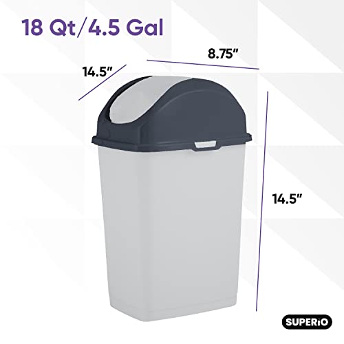 Image of Superio Swing Top Trash Can,Set of 3 Waste Bins for Home, Kitchen, Office, Bedroom, Bathroom, Ideal for Large or Small Spaces - White (White Smoke- 18 qt+2 5 qt)