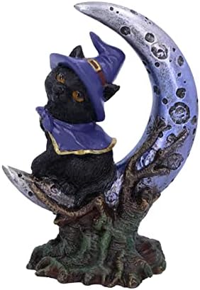 Tuzsocr Black Cat and Crescent Moon Figurine,Cat Statue of resin,Occult Cat Figurine,Gothic Animal sculpture,Cat Ornament Gifts,Cat Lover Gifts,for Desk or Home Decoration Ornaments Small Item (Left)