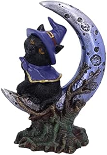 Tuzsocr Black Cat and Crescent Moon Figurine,Cat Statue of resin,Occult Cat Figurine,Gothic Animal sculpture,Cat Ornament Gifts,Cat Lover Gifts,for Desk or Home Decoration Ornaments Small Item (Left)